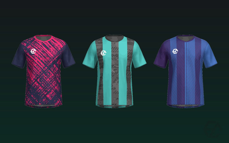 Tres camisetas de fútbol sublimadas personalizadas de EZ Sports Lab