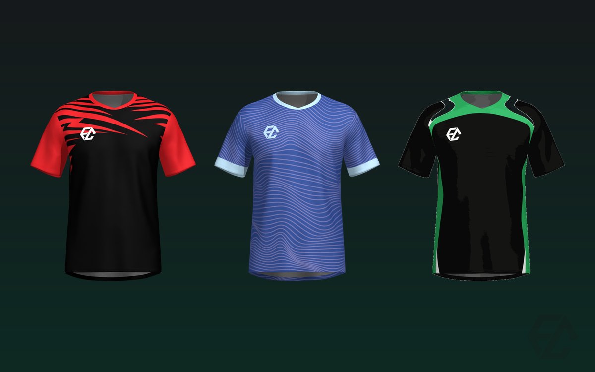 Camisetas de fútbol en rojo, azul y verde